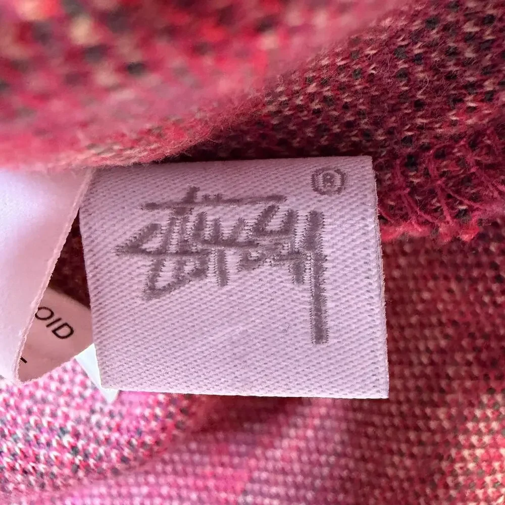 Stussy Sweater Mens Small Red Geometric Knit Crewneck Pullover Cotton Casual
